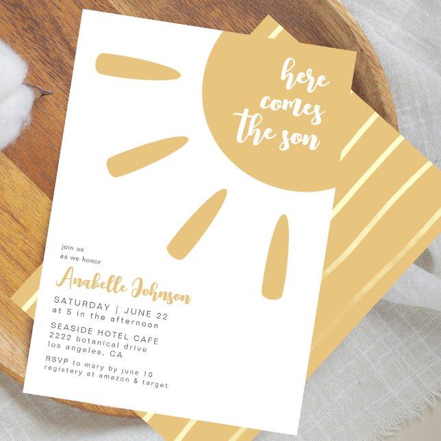 Here Comes The Son Boho Minimal Baby Shower Inbjudningar (Skapare uppladdad)