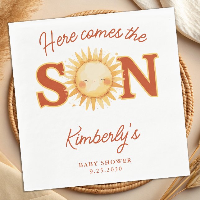 Here Comes The Son Boho Sunshine Cute Baby Shower Pappersservett (Skapare uppladdad)