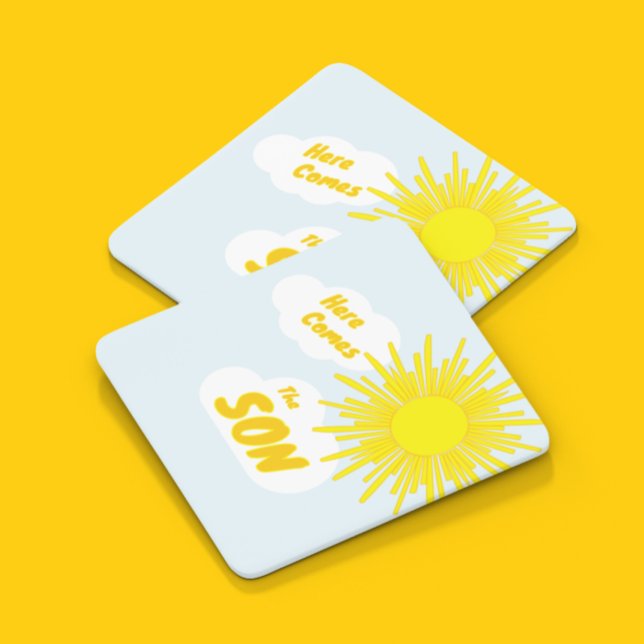 Here Comes The Son Boy Baby Shower Underlägg Papper Kvadrat (Skapare uppladdad)