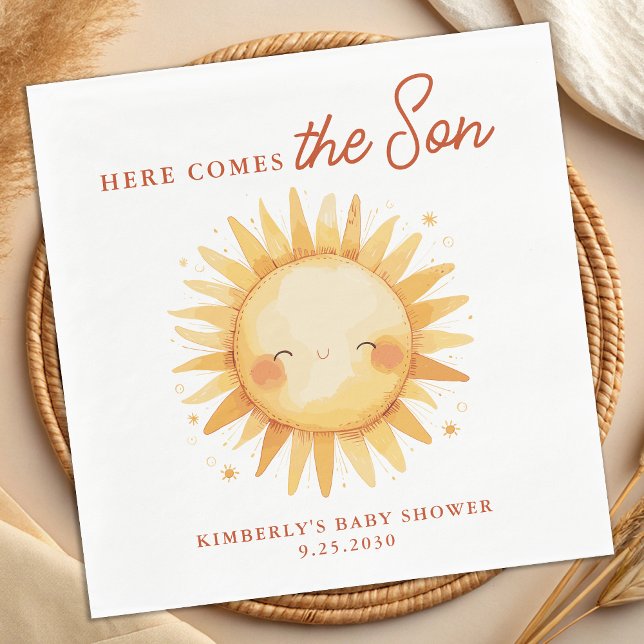 Here Comes The Son Cute Sunshine Boho Baby Shower Pappersservett (Skapare uppladdad)