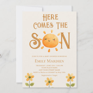 Here Comes The Son Floral Sunshine Baby Shower  Inbjudningar