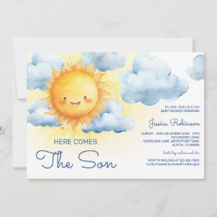 Here Comes The Son Sommar Baby Shower Inbjudningar