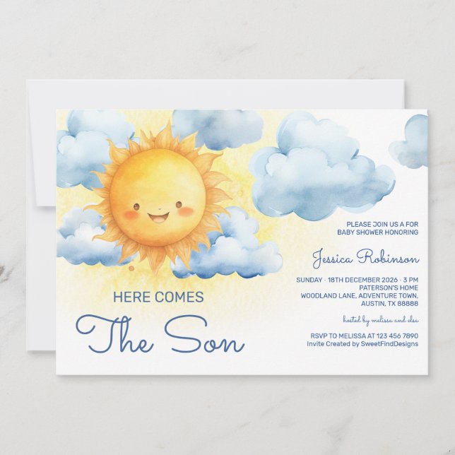 Here Comes The Son Sommar Baby Shower Inbjudningar (Framsida)