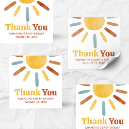 Here comes the Son Sunshine Baby Shower Fyrkantigt Klistermärke