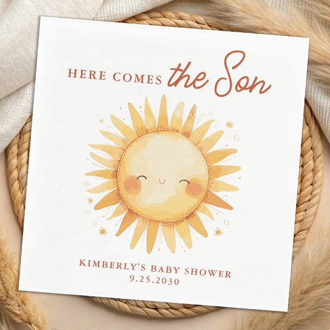 Here Comes The Son Sunshine Cute Boho Baby Shower Pappersservett (Skapare uppladdad)