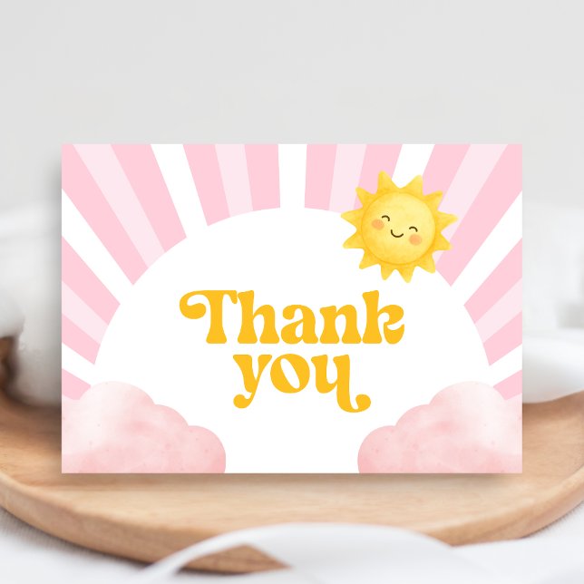 Here Comes the Sun Baby Shower Tack Kort (Sunshine Baby Shower Thank You Card)