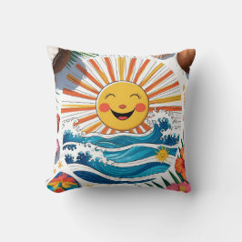 Here Comes the Sun – Boho Beach Vibes Throw Pillow Kudde