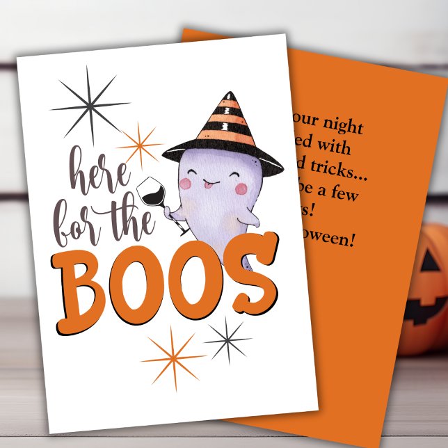 Here For The Boos Cute Ghost With Wine Custom Julkort (Here For The Boos Cute Ghost With Wine Custom Holiday Card)