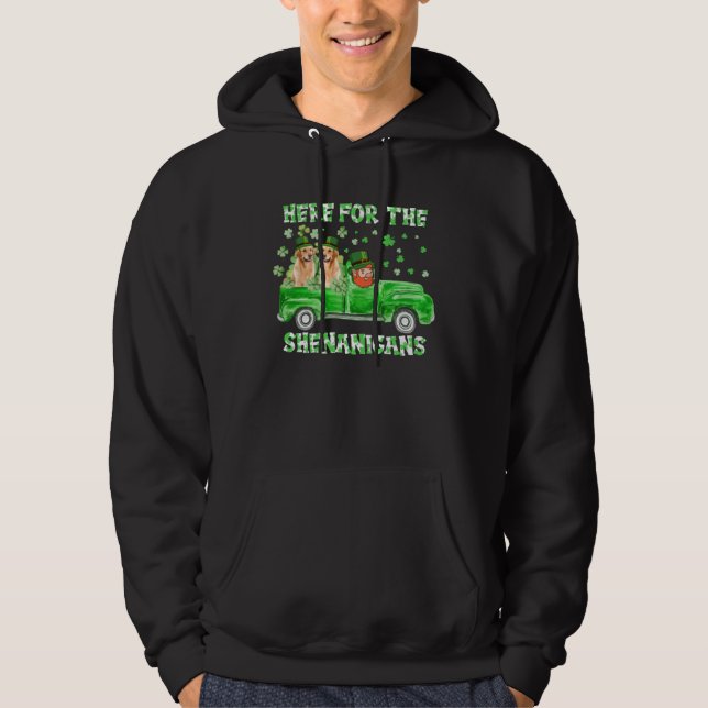 Here For The Shenanigans Golden Retriever St Patri Hoodie (Framsida)
