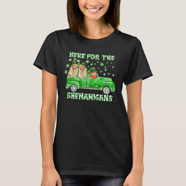 Here For The Shenanigans Golden Retriever St Patri T Shirt (Framsida)