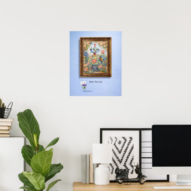 Here for You – Framed Floral Robot Poster (Hemmakontoret)