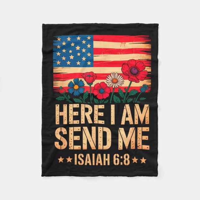Here I Am Send Me American Flag Cross Isaiah 6_8 B Fleecefilt (Framsidan)