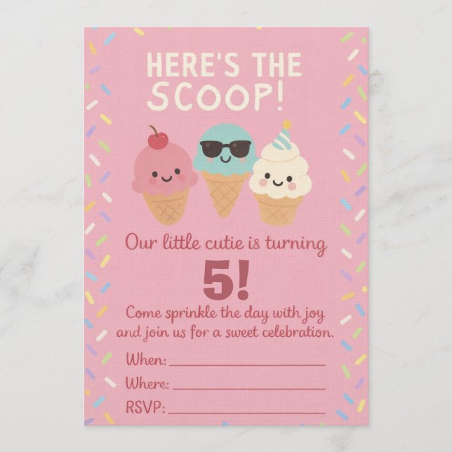 Here’s the Scoop Ice Cream Birthday Invite Inbjudningar (Framsida)