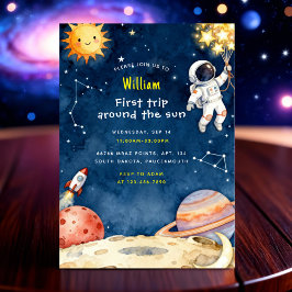 Here Space First Trip Around The Sun 1st Birthday Inbjudningar