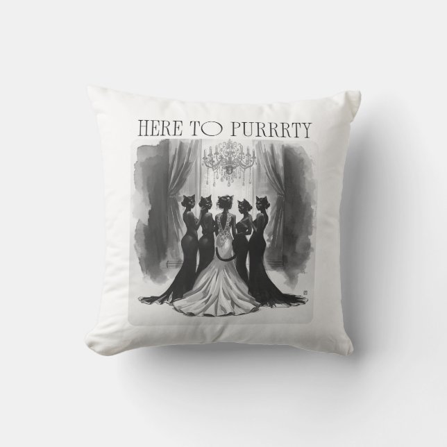 Here to Purrrty – Cat Bridal Party Bachelorette Kudde (Framsida)