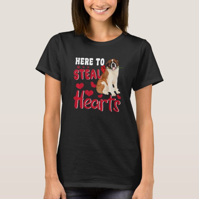 Here To Steal Hearts Funny St Bernard Dog Valentin T Shirt (Framsida)