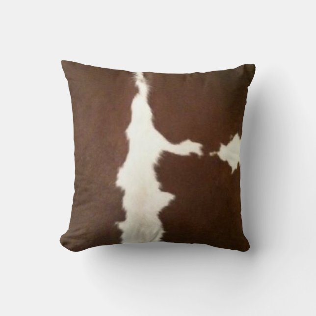 Hereford Brown och White Faux Cowhide Throw Kudde (Framsida)