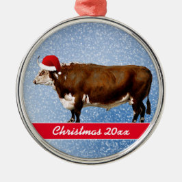 Hereford Bull och Santa Hat Ceramic Ornament
