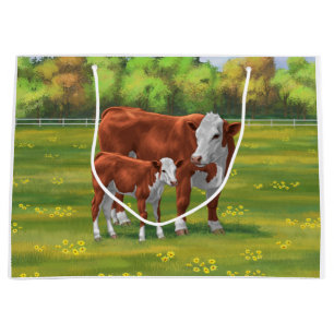 Hereford Cow & Cute Calf i sommarbetesmark