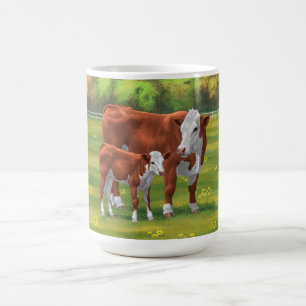Hereford Cow & Cute Calf i sommarbetesmark Kaffemugg
