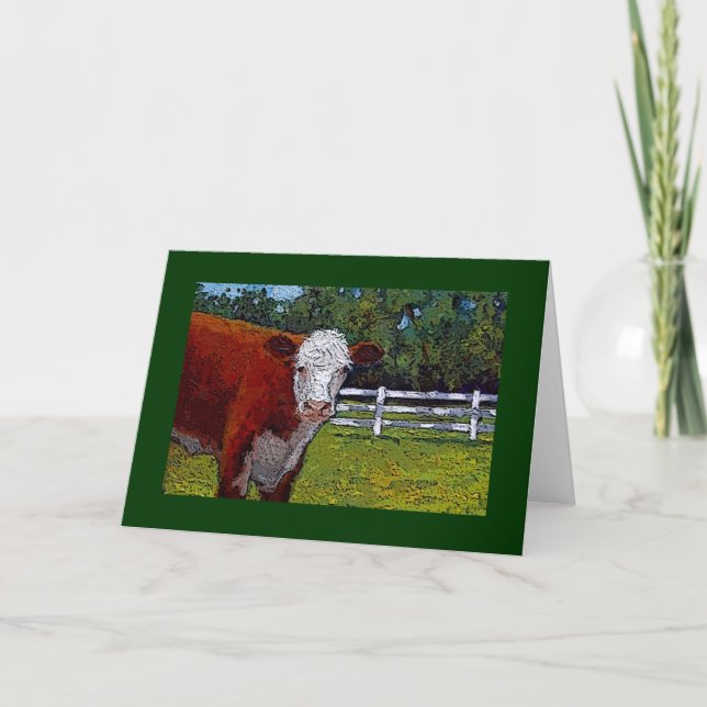 Hereford Cow in Pasture: Illustration: Farm Animal Kort (Framsida)