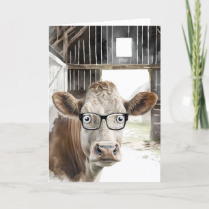 Hereford Cow med glas från födelsedagen Kort