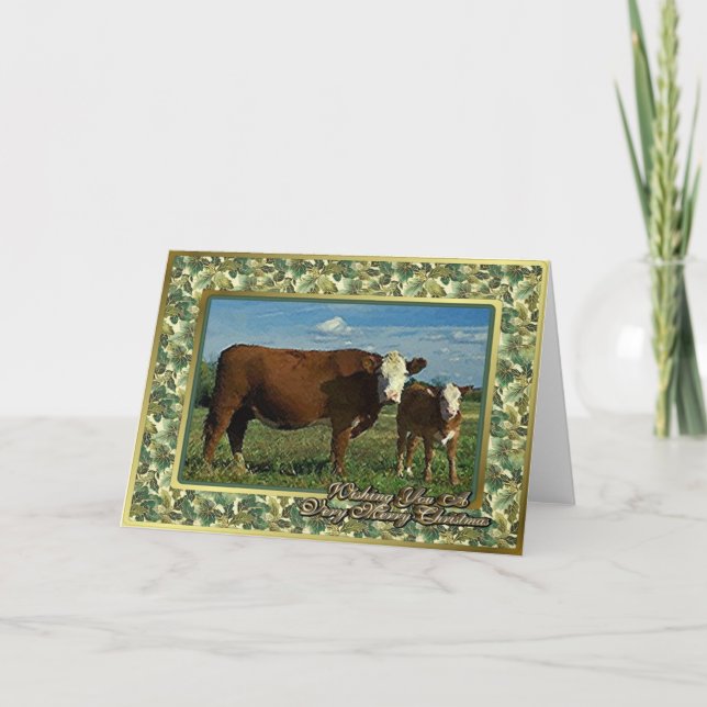 Hereford Cow och Calf Blank julkort Helgkort (Framsida)