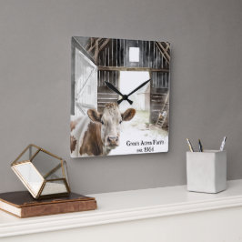 Hereford Cow och Tupp i Barn Fyrkantig Klocka