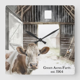 Hereford Cow och Tupp i Barn Fyrkantig Klocka