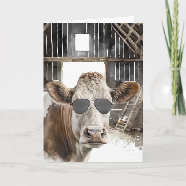 Hereford Cow with sunglass for Birday Kort (Framsida)