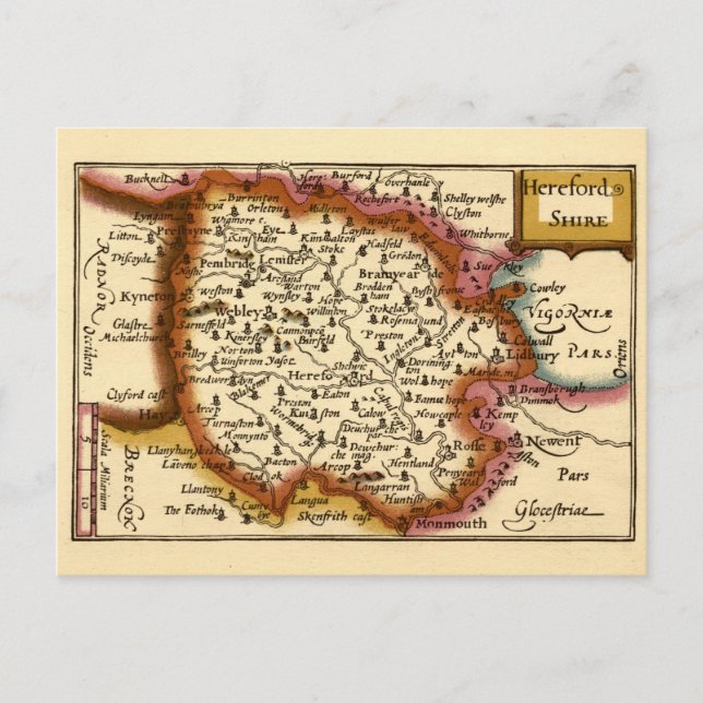 Herefordshire County England Gammal Antikvarisk Ka Vykort (Framsida)
