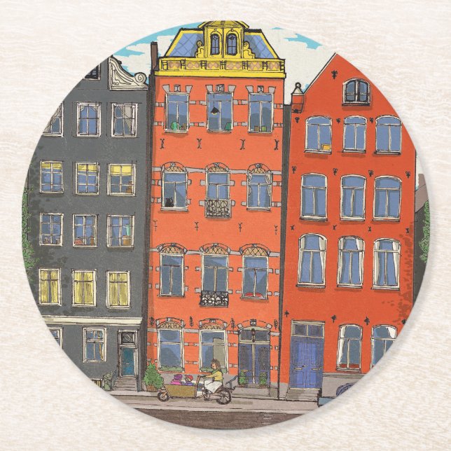 Herengracht Canal Amsterdam Nederländerna Underlägg Papper Rund (Framsidan)