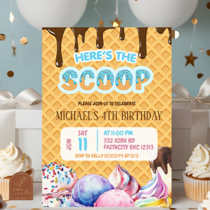 Heres the scoop Boy Chocolate Drip Waffle Birthday Inbjudningar