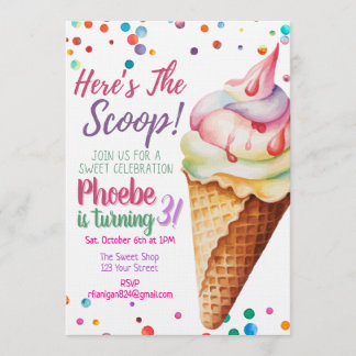 Here's The Scoop Ice Cream Birthday Invitation Inbjudningar