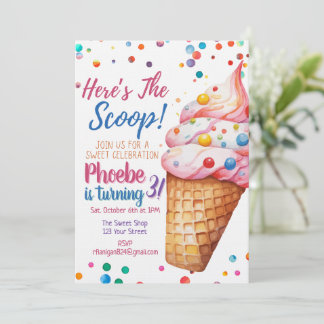 Here's The Scoop Ice Cream Birthday Invitation Inbjudningar