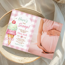 Here's The Scoop Ice Cream Bow Baby Shower Photo Inbjudningar