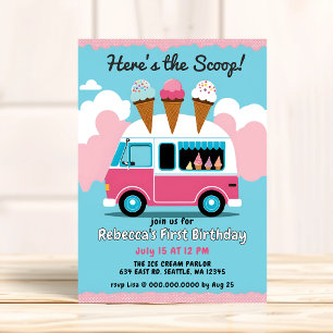Heres the Scoop Ice Cream Lastbil Birthday Inbjudningar
