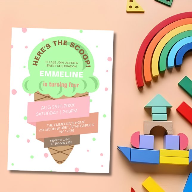 Here's The Scoop Mint Ice Cream Sweet Birthday Inbjudningar (Skapare uppladdad)