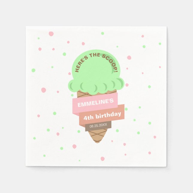 Here's The Scoop Mint Ice Cream Sweet Birthday Pappersservett (Framsidan)
