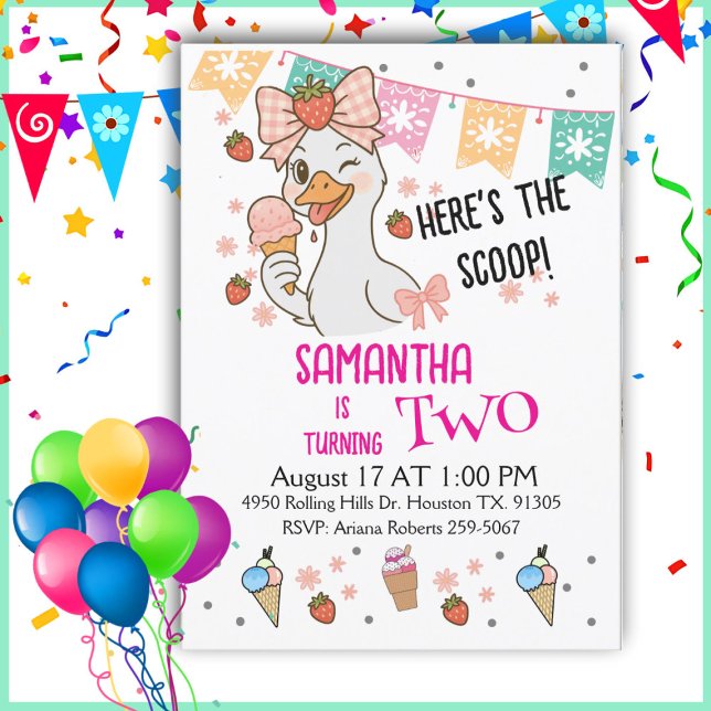 Here's the Scoop Silly Goose Birthday Inbjudningar (Skapare uppladdad)