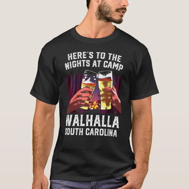 Heres to Nights at Camp Walhalla Camping South T Shirt (Framsida)