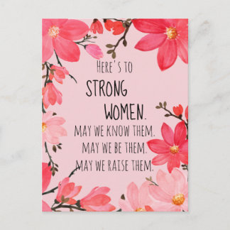 Here's to Strong Women Cherry Red & Pink Floral Vykort