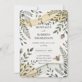 Heritage Bee and Olive Botanical Wedding Inbjudningar