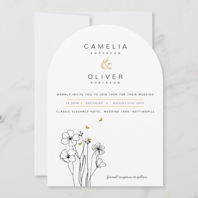 Heritage Bee Modern Botanical Wedding Inbjudningar (Framsida)