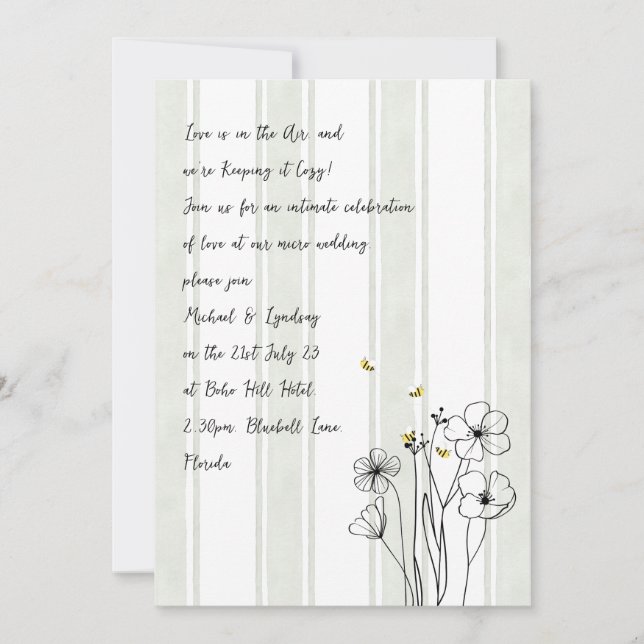 Heritage Bees Modern Handwritten Handdrawn Wedding Inbjudningar (Framsida)