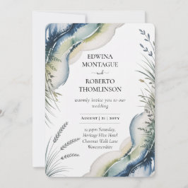 Heritage Blue Green Watercolor Coastal Wedding Inbjudningar