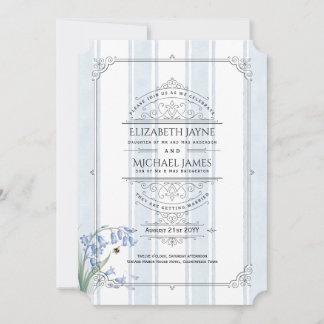 Heritage Bluebells and Bees Floral Stripe Wedding Inbjudningar
