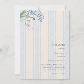Heritage Bluebells Bees Blue Cream Floral Wedding Inbjudningar