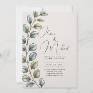 Heritage Botanical Watercolor Greenery Modern Inbjudningar