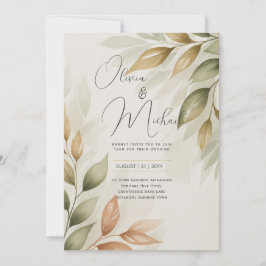 Heritage Botanical Watercolor Greenery Modern Wedd Inbjudningar